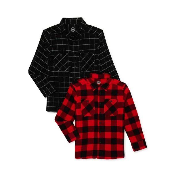 Wonder Nation Boys Long Sleeve Flannel 2-Pack Shirts, Sizes 4-18 & Husky - Walmart.com | Walmart (US)