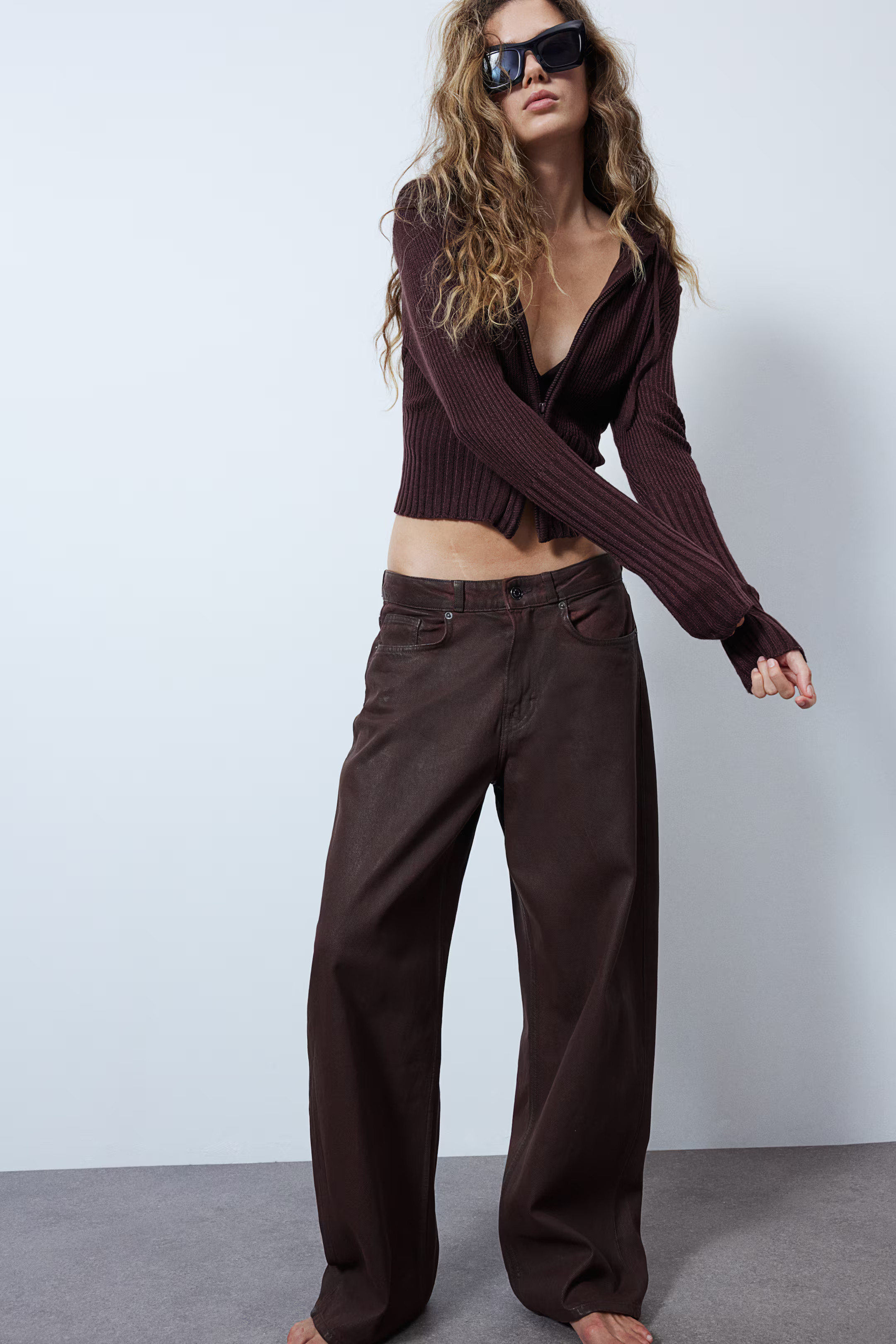 Rib-Knit Hooded Jacket - Long sleeve - Short - Burgundy - Ladies | H&M US | H&M (US + CA)