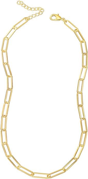 Reoxvo Gold Necklaces Jewelry for Women Trendy 14K Gold Plated Chunky Paperclip Link Chain Choker... | Amazon (US)