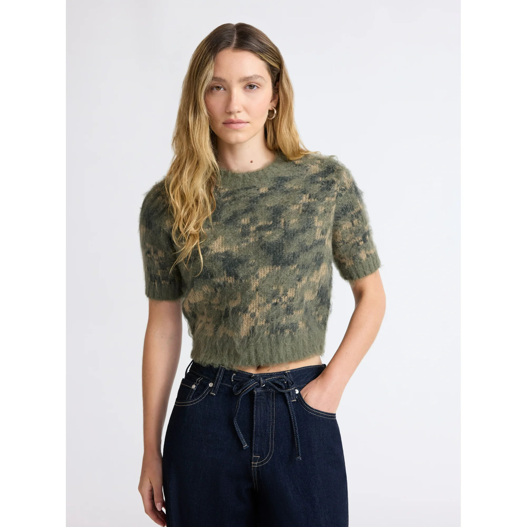 Scoop Women's and Women’s Plus Fluffy Short Sleeve Sweater, Lightweight, Sizes XS-4X | Walmart (US)