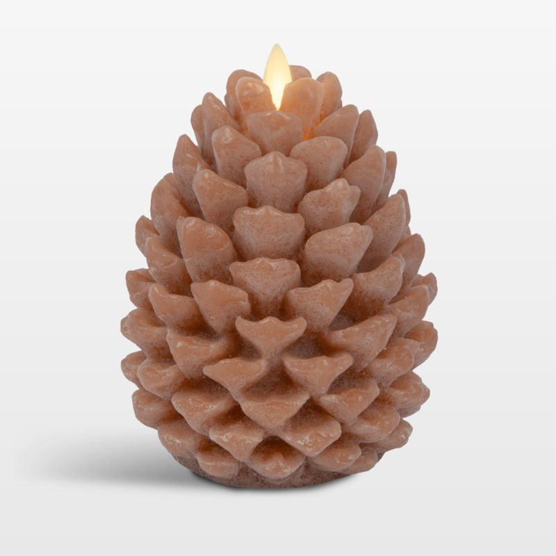 Flicker Flameless Large Caramel Cafe Pinecone 6" | Crate & Barrel | Crate & Barrel