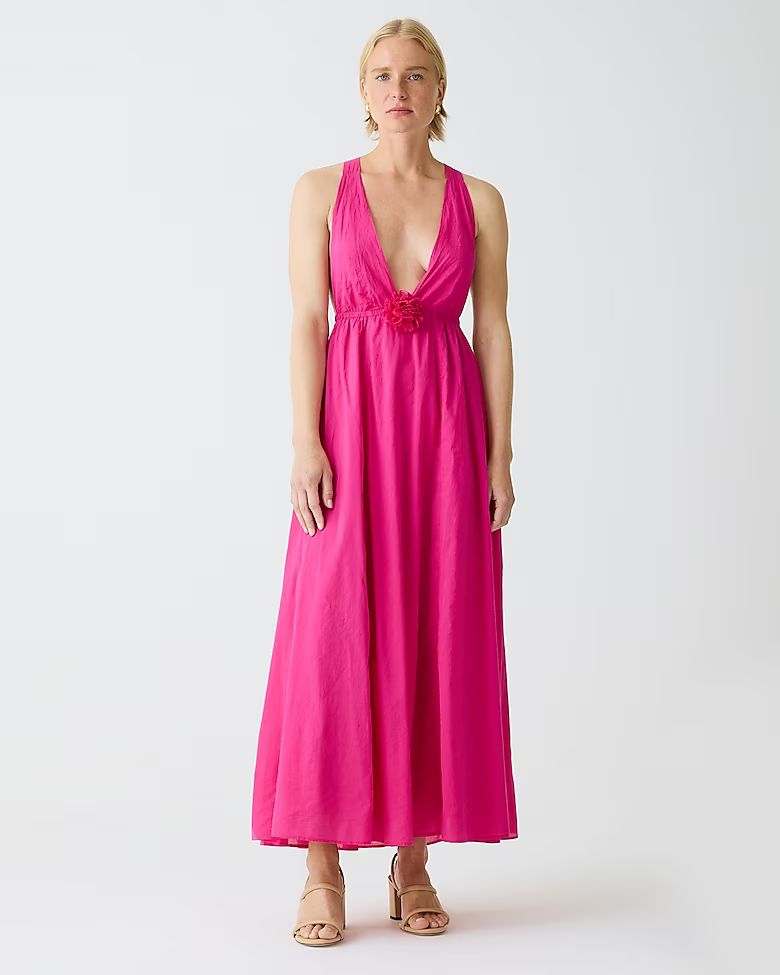 Rosette plunge dress in cotton voile | J.Crew US
