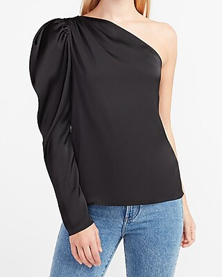Satin One Puff Shoulder Top | Express