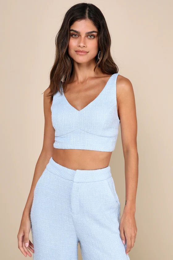 Chic and Sophisticated Light Blue Tweed Cropped Tank Top | Lulus