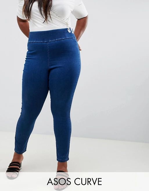 ASOS DESIGN Curve pull on jegging in flat blue wash | ASOS US