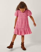 Polka Dot Textured Puff Sleeve Dress Pink | Monsoon (UK)