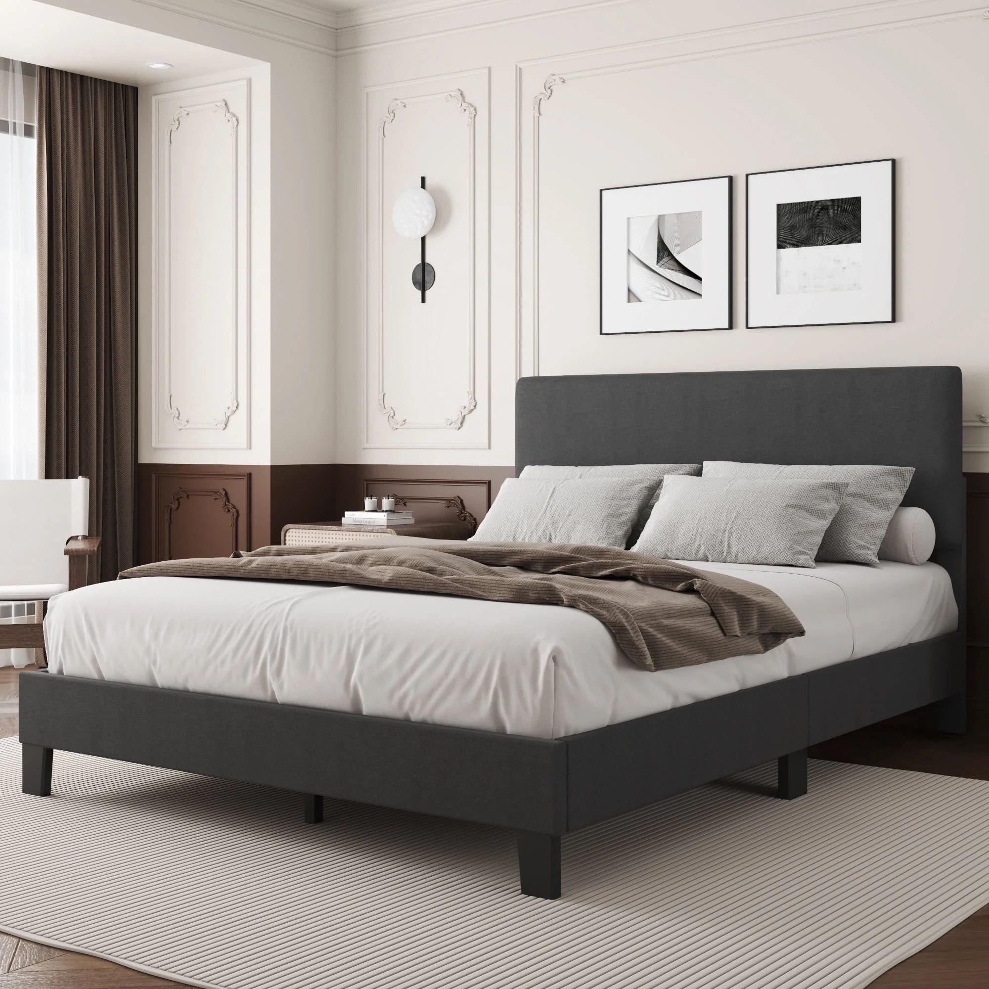 Queen Bed Frame, Lifezone Queen Size Dark Gray Upholstered Bed with Adjustable Headboard, Fabric ... | Walmart (US)
