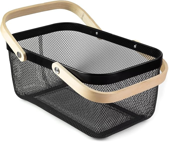 Portable Garden Harvest Basket-Mesh Design Natural Bamboo Handle Wire Storage Baskets,Mesh Basket... | Amazon (US)