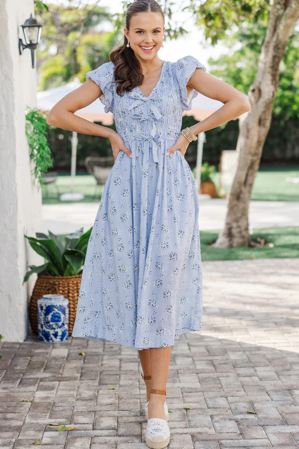 Coastal Breeze Blue Striped Midi Dress | The Mint Julep Boutique