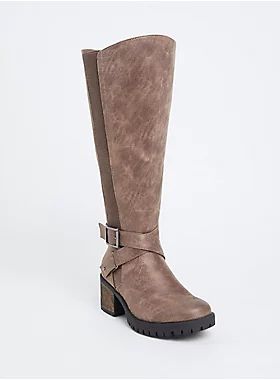 Taupe Faux Leather Lug Sole Knee-High Boot (Wide Width & Wide to Extra Wide Calf) | Torrid LEGACY