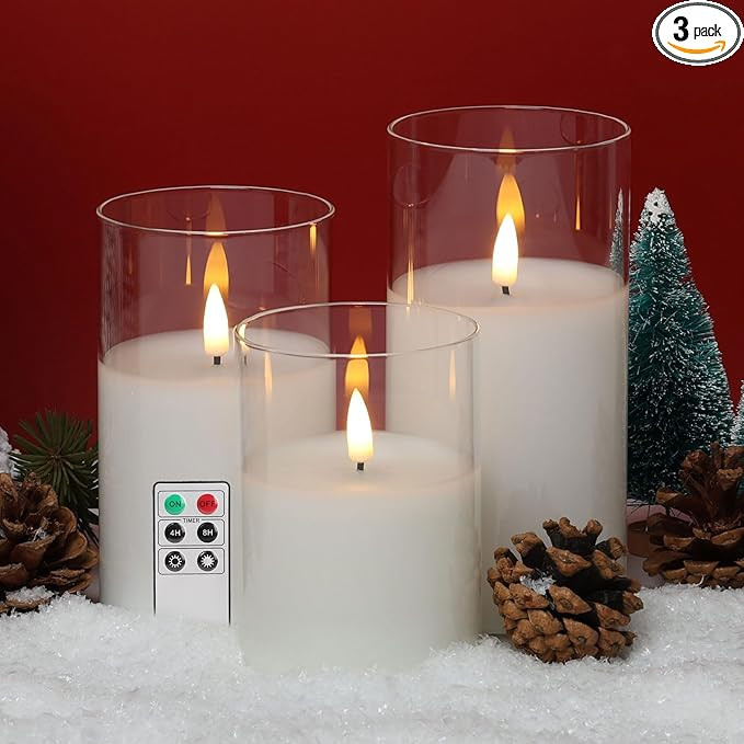Eywamage Clear Glass Flameless Pillar Candles with Remote, Flickering Battery LED Wax Candles Φ ... | Amazon (US)