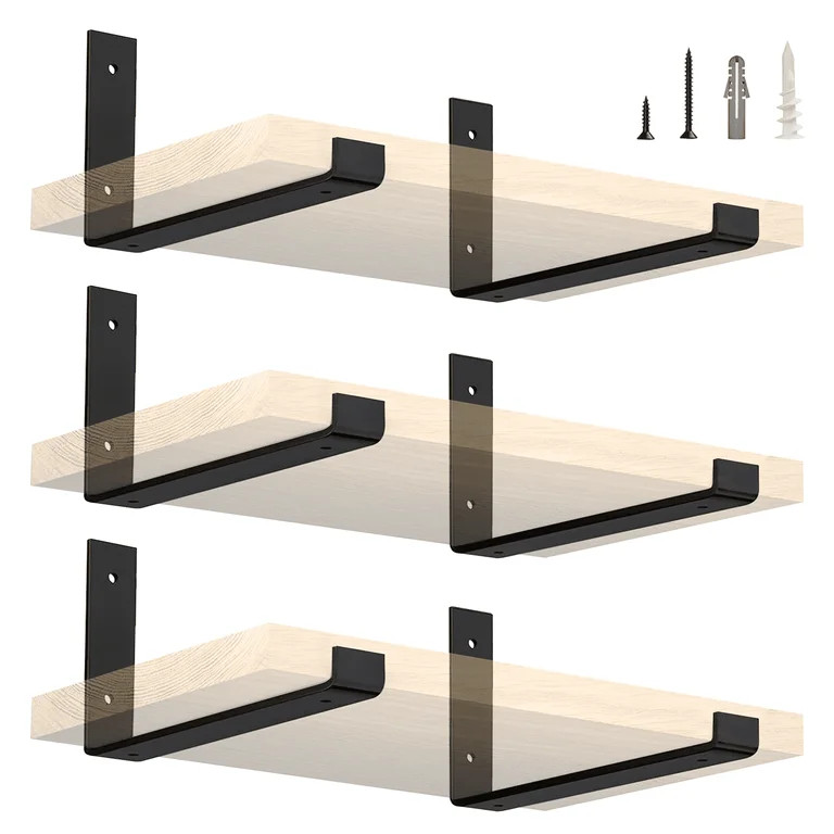 12 Inch Black Shelf Brackets (Fit 11.25" Board) 6-Pack, Heavy Duty Floating Shelf Hardware, Wall ... | Walmart (US)