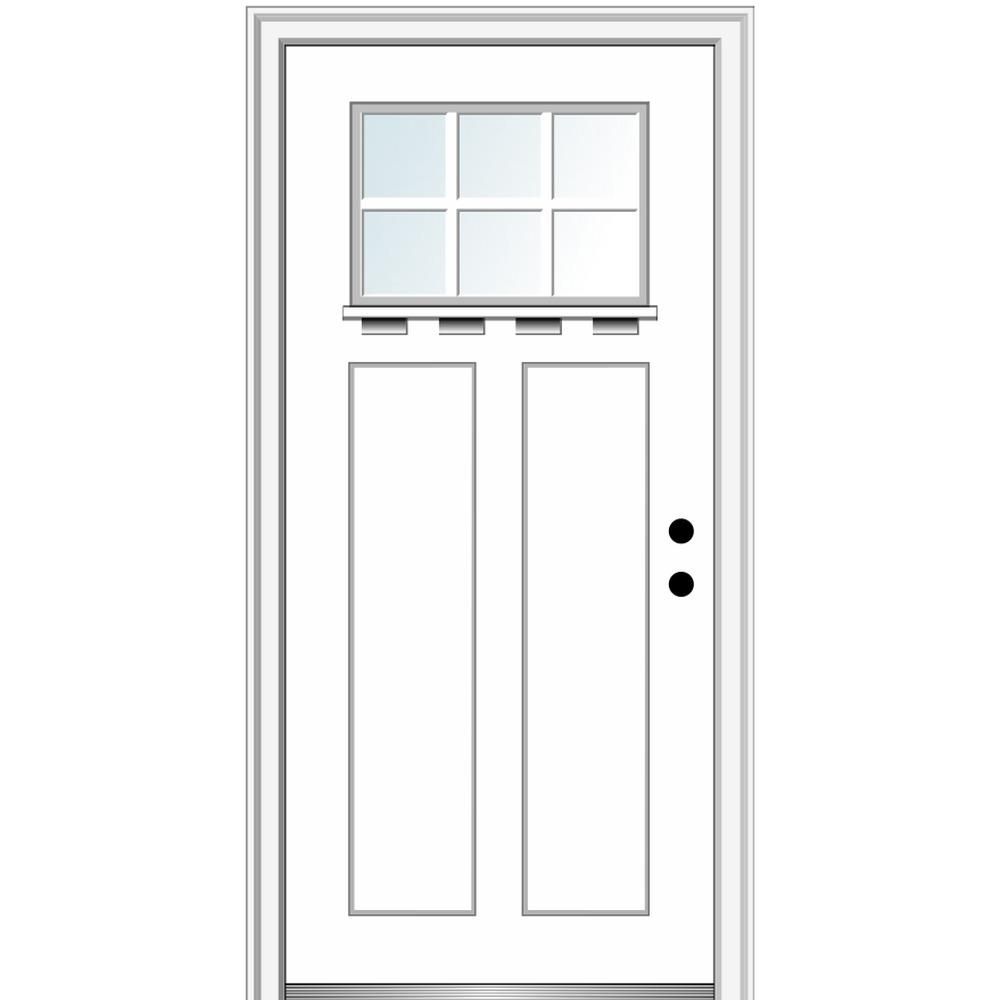 MMI Door 36 in.x80 in. Low-E Glass Left-Hand Craftsman 2-Panel 6-Lite Clear Painted Fiberglass Smoot | The Home Depot