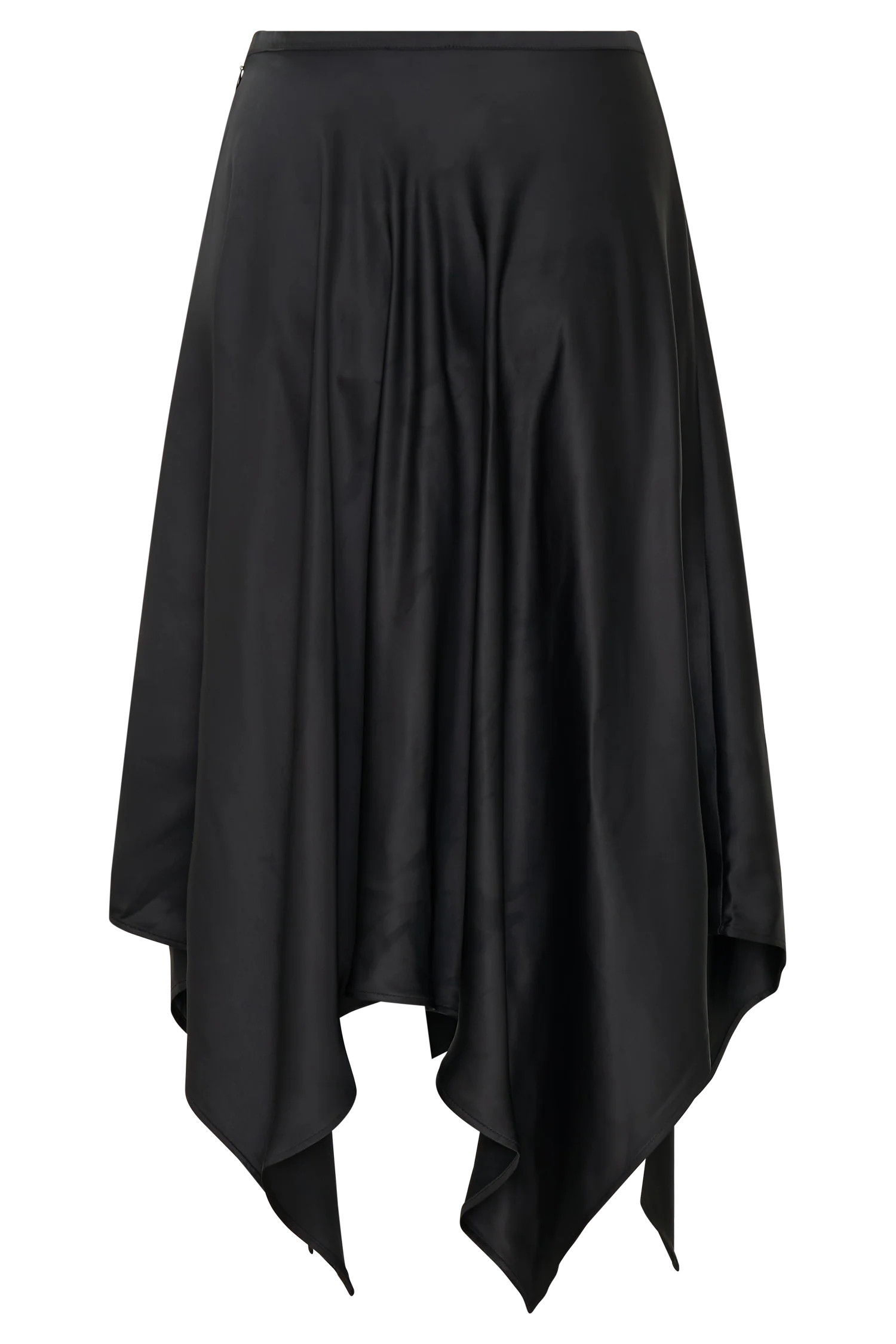 Coralie Asymmetric Satin Midi Skirt - Black | MESHKI US