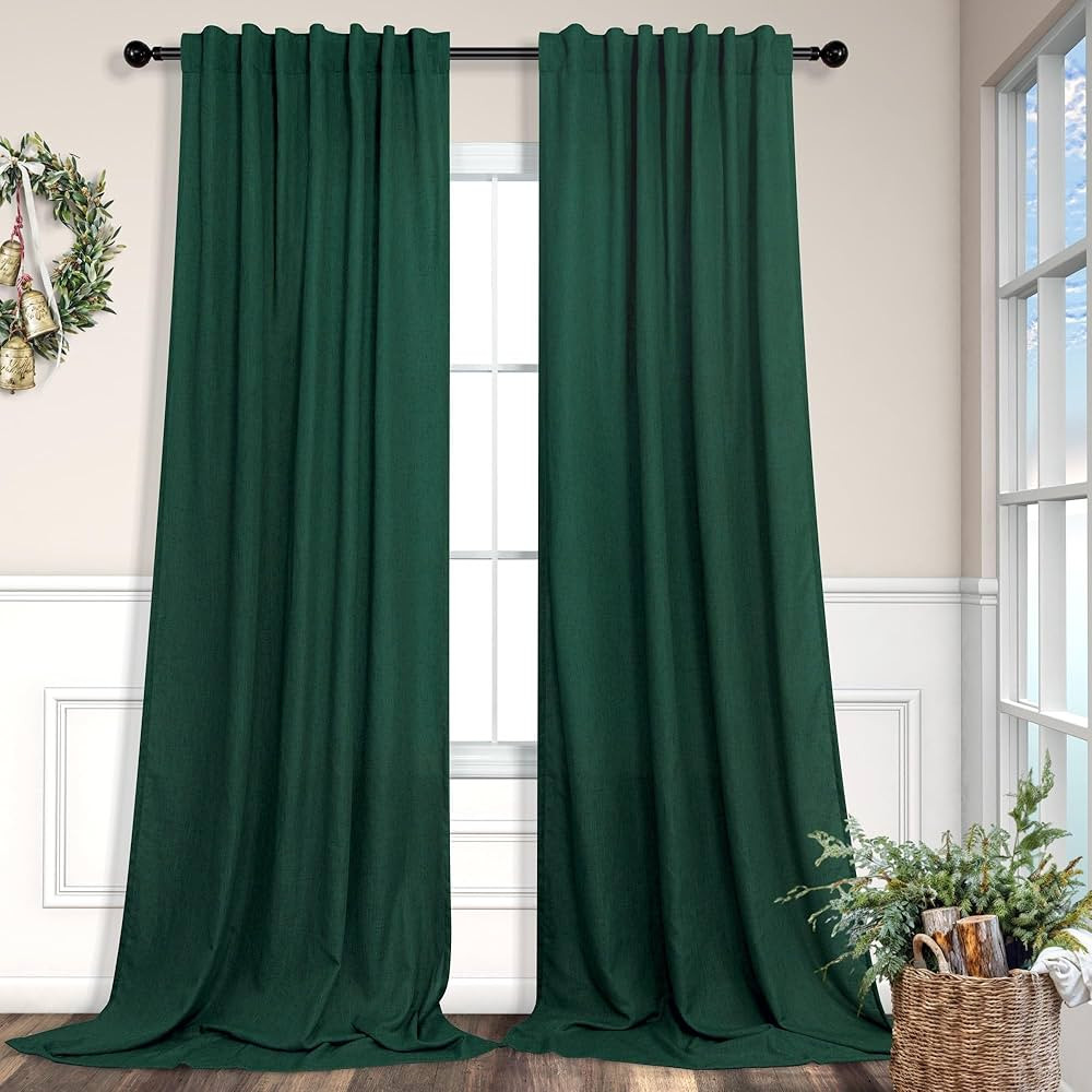 Dark Green Curtains 96 Inches Long for Living Room Dining 2 Panels Set Pocket Back Tab Forest Dra... | Amazon (US)