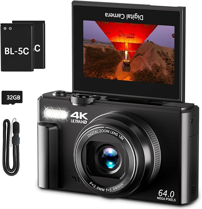 4K Digital Camera for Photography, 64MP Vlogging Camera for YouTube with 3" 180° Flip Screen, 18... | Amazon (US)