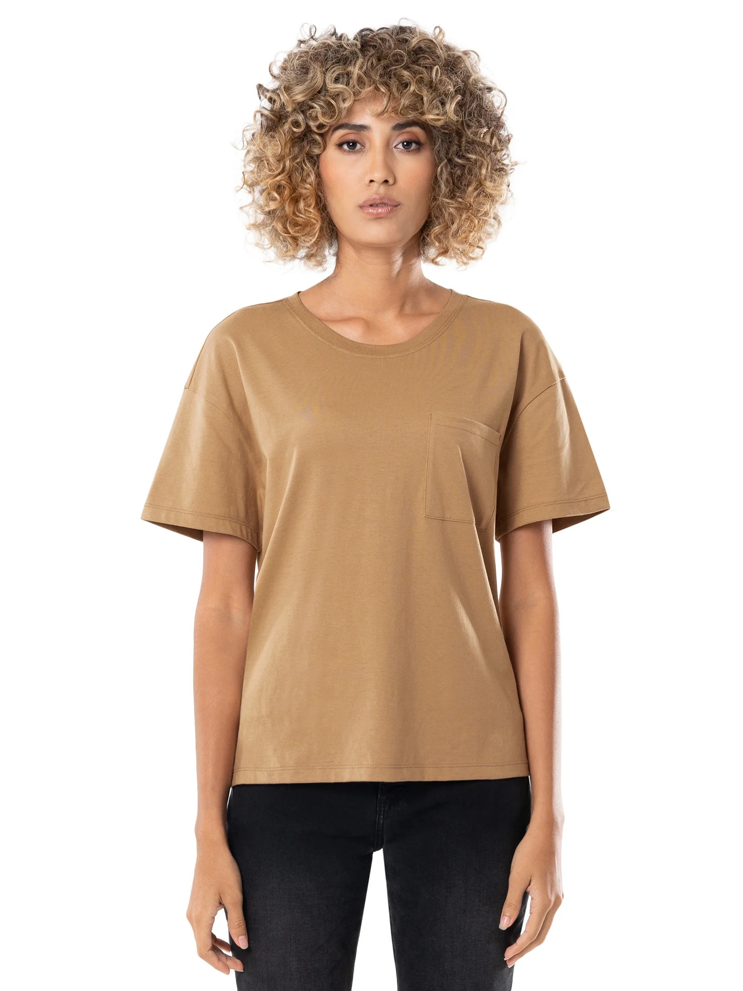 Time and Tru Women's Boyfriend Pocket Tee with Short Sleeves | Walmart (US)