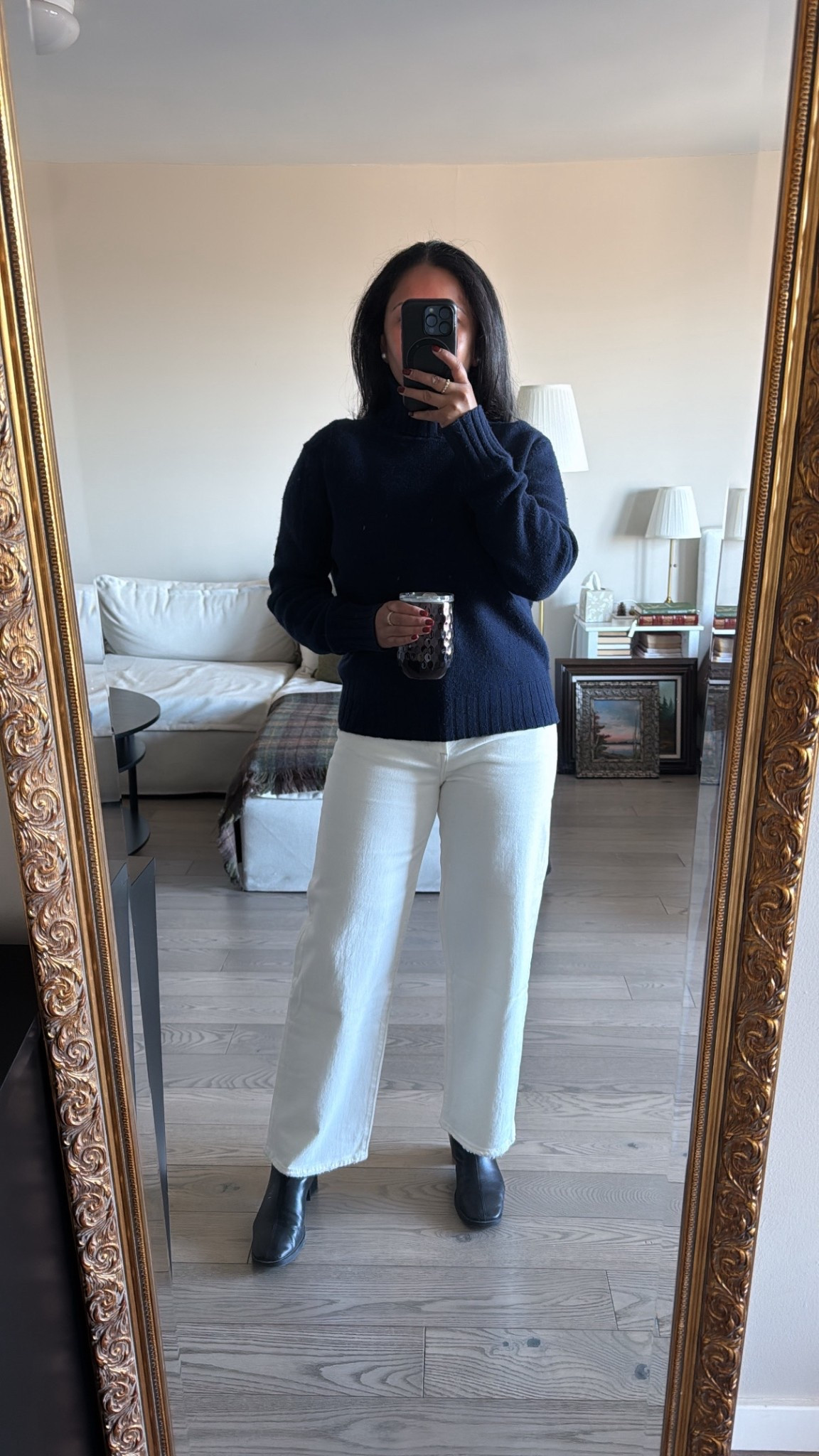 Transitional outfit for Spring. In Lily Silk navy cashmere turtleneck and Levi’s white denim. 

#LTKspring #LTKootd #LTKspringtrends