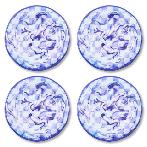 MACKENZIE-CHILDS Melamine Dinner Plates, Decorative Dinnerware Plates, 11 Inches, Set of 4, Blue Marble Check | Amazon (US)