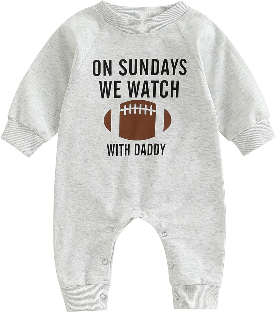 Infant Baby Boys Girls Football Season Jumpsuit Watch Football with Daddy Funny Romper Playsuit Swea | Amazon (US)