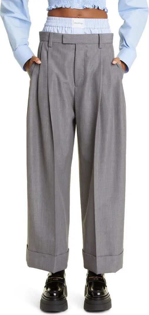 Exposed Boxer Layer Pleated Straight Leg Trousers | Nordstrom
