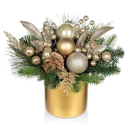 Small Christmas Tree Tabletop 10 Inch Artificial Mini Christmas Tree Decorations with Ball Ornaments Pine Cones Berries Greenery for Home Holiday Party Fireplace Mantel Xmas Decor | Amazon (US)