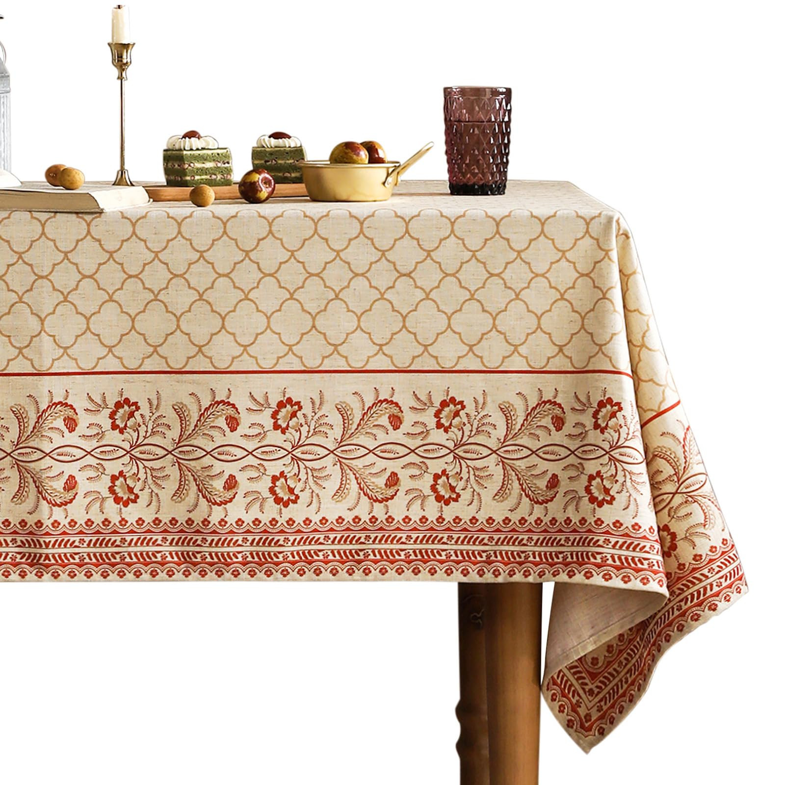 ISAENNE Designer Linen Floral Small Rectangle Tablecloth,Pale Yellow Farmhouse Indoor Table Cloth... | Amazon (US)