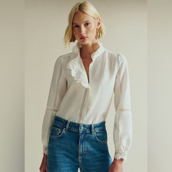 Sezane White Ruffled Collar Button-Up Blouse | Poshmark