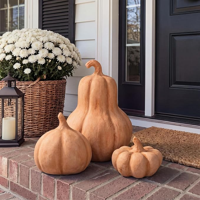 AceOrbit 3 Pcs Handcrafted Terracotta Pumpkins Rustic Autumn Decoration Thanksgiving and Hallowee... | Amazon (US)
