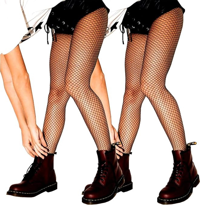 SUREPOCH Women 2 Pairs Fishnet Stockings Black Mesh Pantyhose High Waist Rhinestone Tights | Amazon (US)