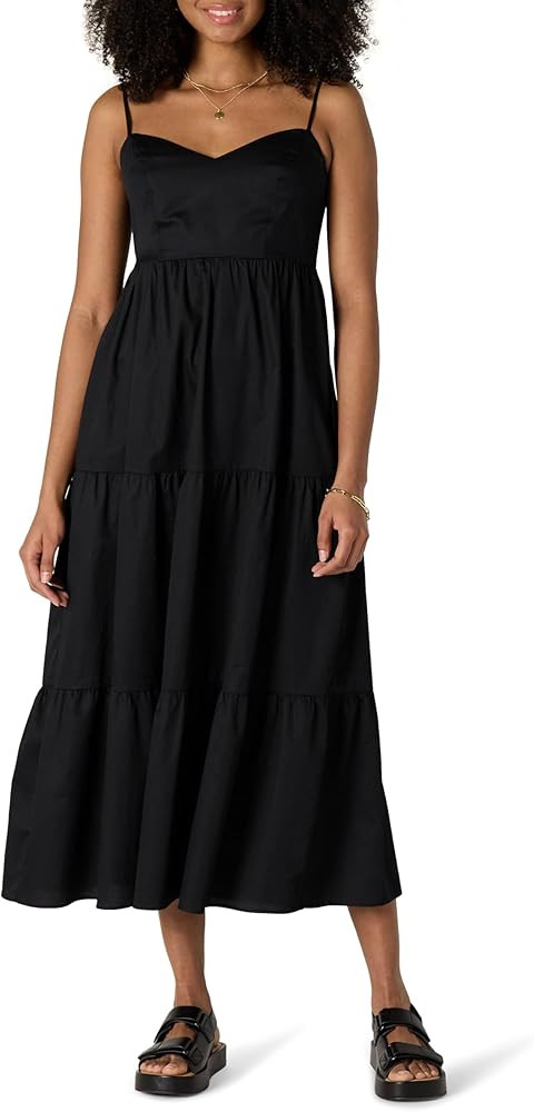 Amazon Essentials Women's Fit and Flare Empire Waisted Cotton Sateen Tiered Maxi Dress | Amazon (US)