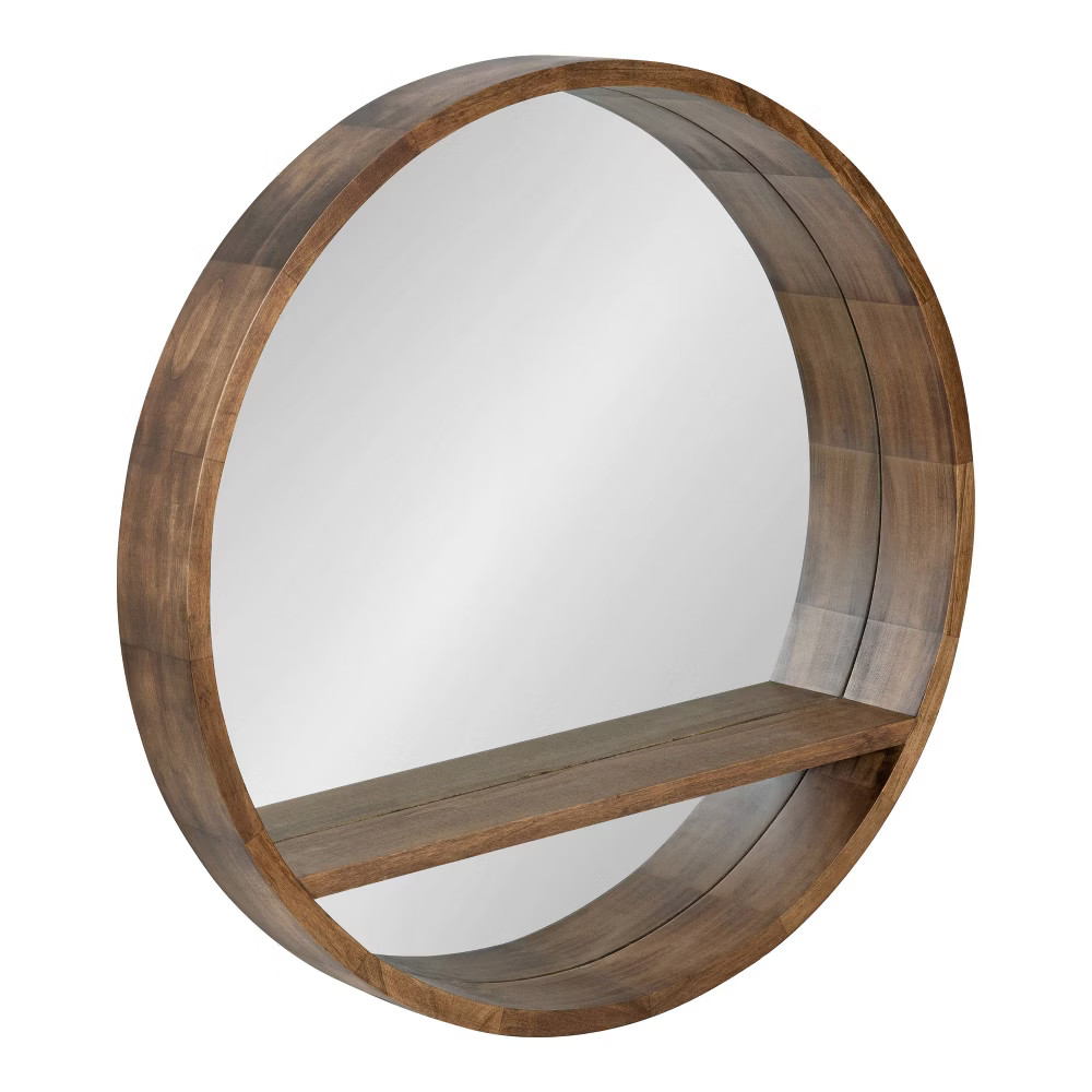 30" Hutton Round Mirror with Shelf Rustic Brown - Kate and Laurel | Target