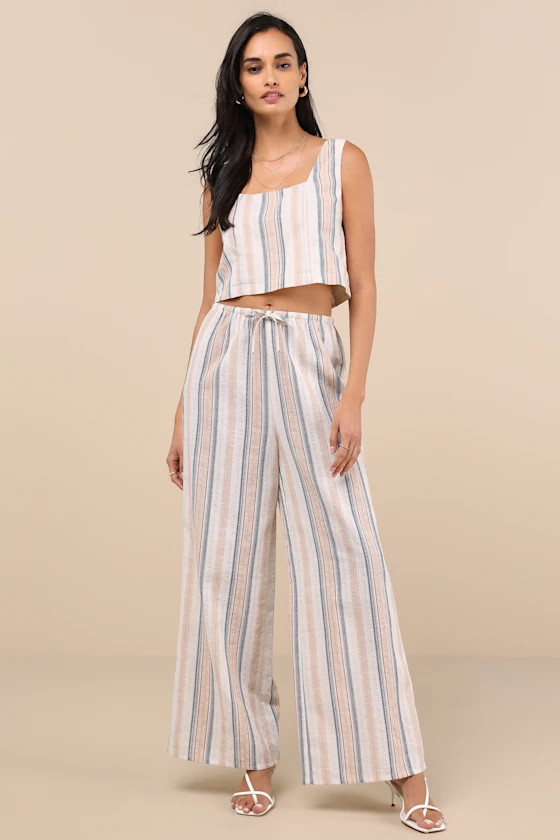 Raylon White Multi Striped Wide-Leg Pants | Lulus