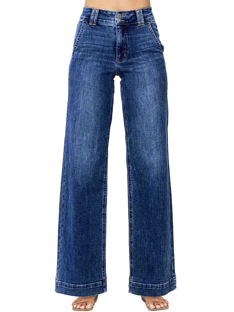 DOKOTOO Jeans for Women High Waisted Wide Leg Jeans Trendy Stretchy Denim Pants with Slanted Pock... | Walmart (US)