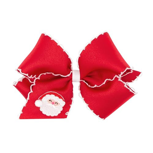 Wee Ones Girls Grosgrain Hair bow with Moonstitch Edge and Santa Claus Holiday-themed Embroidery, Red Santa, King | Amazon (US)