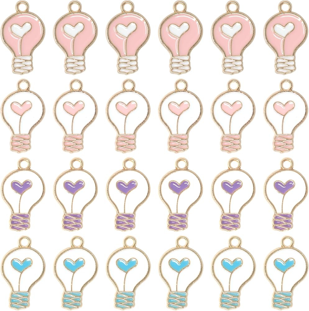 Honbay 24PCS Creative Love Heart Light Bulb Charms Enamel Alloy Incandescent Lamp Pendants Cartoon Pendant Bead Charms for Keychains Earrings Bracelets Necklaces Jewelry Making and DIY Crafts | Amazon (US)
