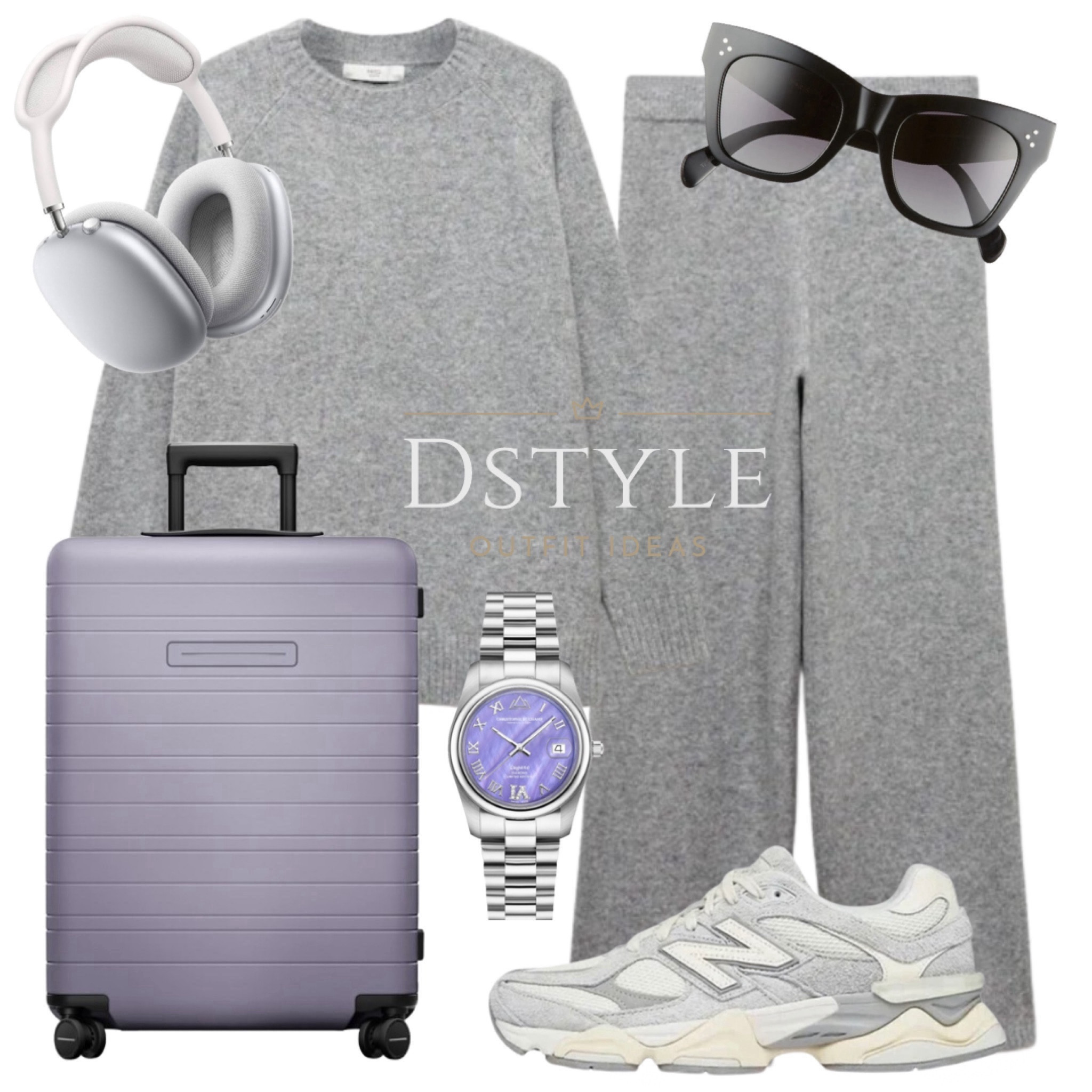 Monochrome mastery in shades of grey and lavender. A cozy knit co-ord set featuring a matching sweater and straight knitted trousers, paired flawlessly with grey New Balance 9060 sneakers. Complete the look with a chic grey lavender suitcase, stylish sunglasses, and a touch of sophistication from Christophe Duchamp's stunning watch. #MonochromeMagic #EffortlessElegance #ChristopheDuchamp

#LTKshoecrush #LTKtravel #LTKstyletip