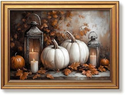 Vintage Gold Framed Halloween Wall Art Autumn Pumpkin Pictures 12x16 Inch | Amazon (US)