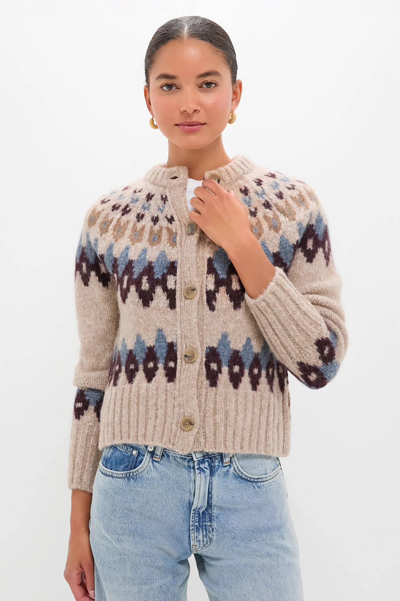 Oatmeal Melange Multi Christina Fairisle Cardigan | Tuckernuck (US)