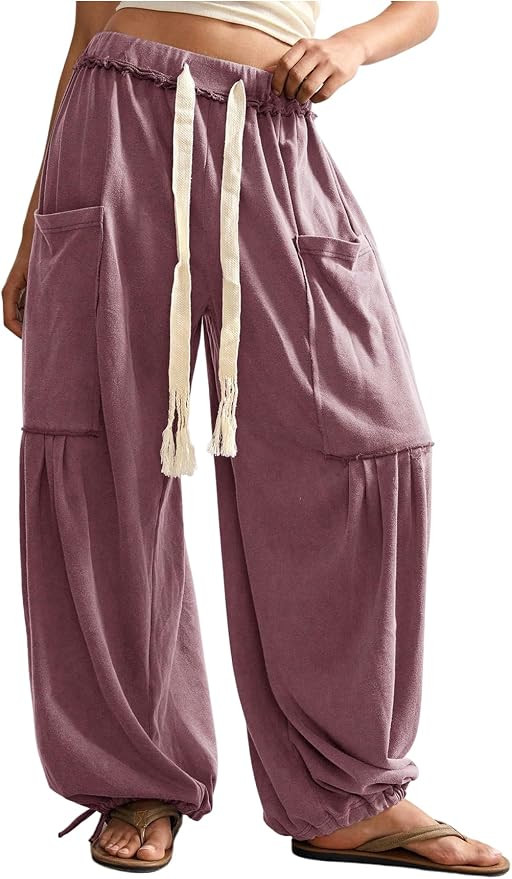 RoseSeek Women's Baggy Boho Harem Pants Wide Leg Sweatpants with Pockets | Amazon (US)