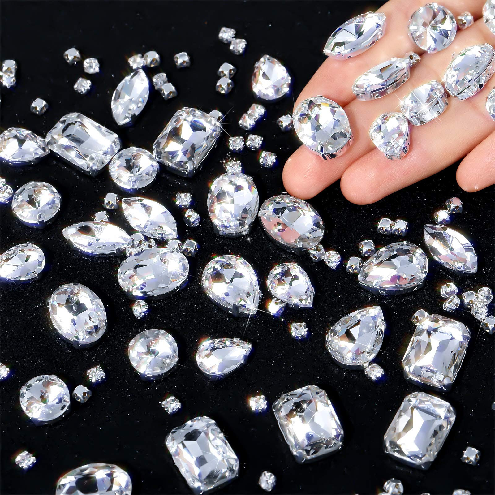 156 Pieces Sew on Rhinestones Claw Flatback Crystal Rhinestones Metal Prong Setting Rhinestones A... | Amazon (US)
