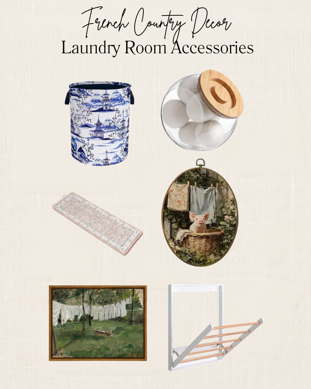 The little details are what make a laundry room feel less like a chore space and more like a beautifully designed extension of your home. From woven baskets and vintage-inspired containers to elegant drying racks and decorative storage pieces, these French country-inspired finds bring charm and function to everyday routines.

Creating a home that feels collected and intentional starts with the spaces we use most—and even the laundry room deserves a touch of European elegance. These accessories add warmth, texture, and that effortless French countryside feel without sacrificing practicality.

#LTKHome #FrenchCountryDecor #EuropeanEstateStyle #LaundryRoomIdeas #LaundryRoomDecor #HomeOrganization #FrenchFarmhouse #EuropeanHome #LaundryRoomInspo #QuietLuxuryHome
 

 