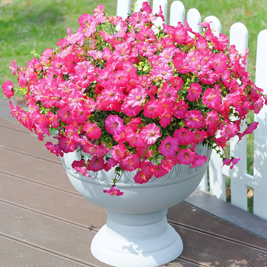 Artificial Fake Plants Flowers for Outdoor Outside Spring Decoration, 12 Bundles Faux Silk Hot-Pi... | Amazon (US)