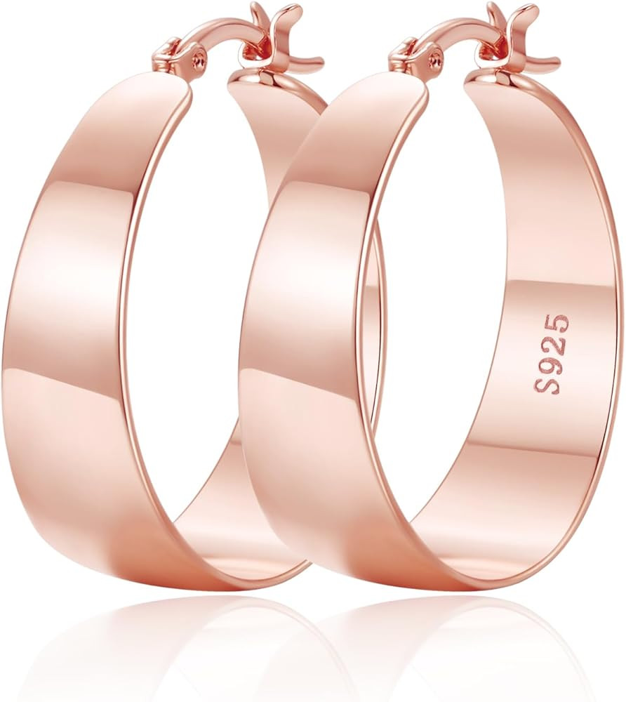 OOOPEL 10mm Wide 925 Sterling Silver Hoops Earrings for Women, 14K Real Gold Plated Hoop Earrings... | Amazon (US)