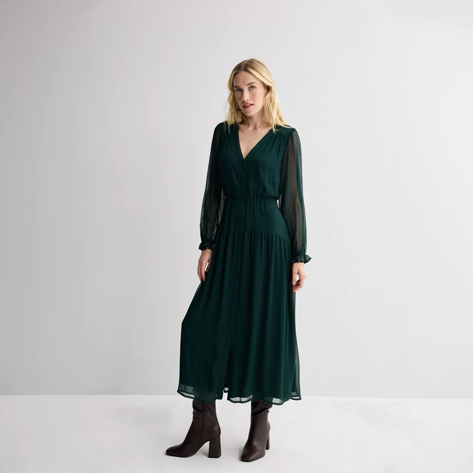 Women's Nine West Long Sleeve Button Front Maxi Dress, Size: XXL, Black Jana Chintz | Kohl's