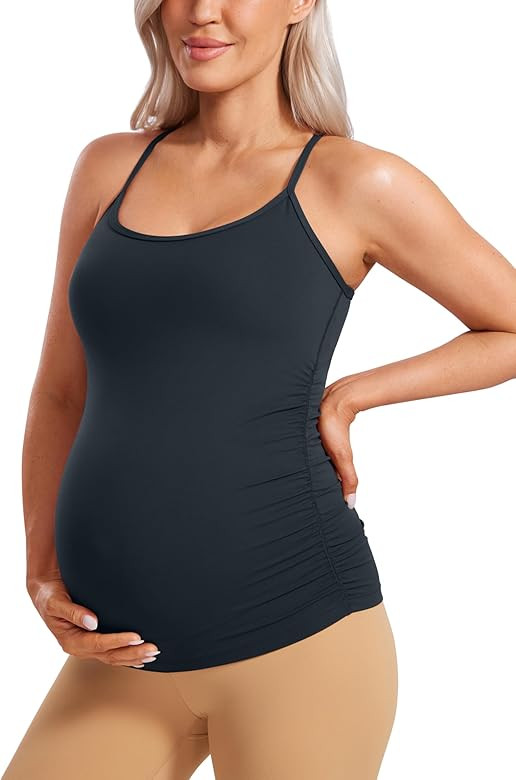 CRZ YOGA Butterluxe Y Back Maternity Tank Tops for Women Ruched Pregnancy Basic Camisole Sleevele... | Amazon (US)