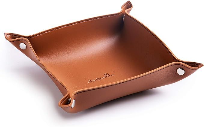 SANQIANWAN Leather Jewelry Valet Tray for Women and Man, Entryway Table Bedside Nightstand Desk P... | Amazon (US)