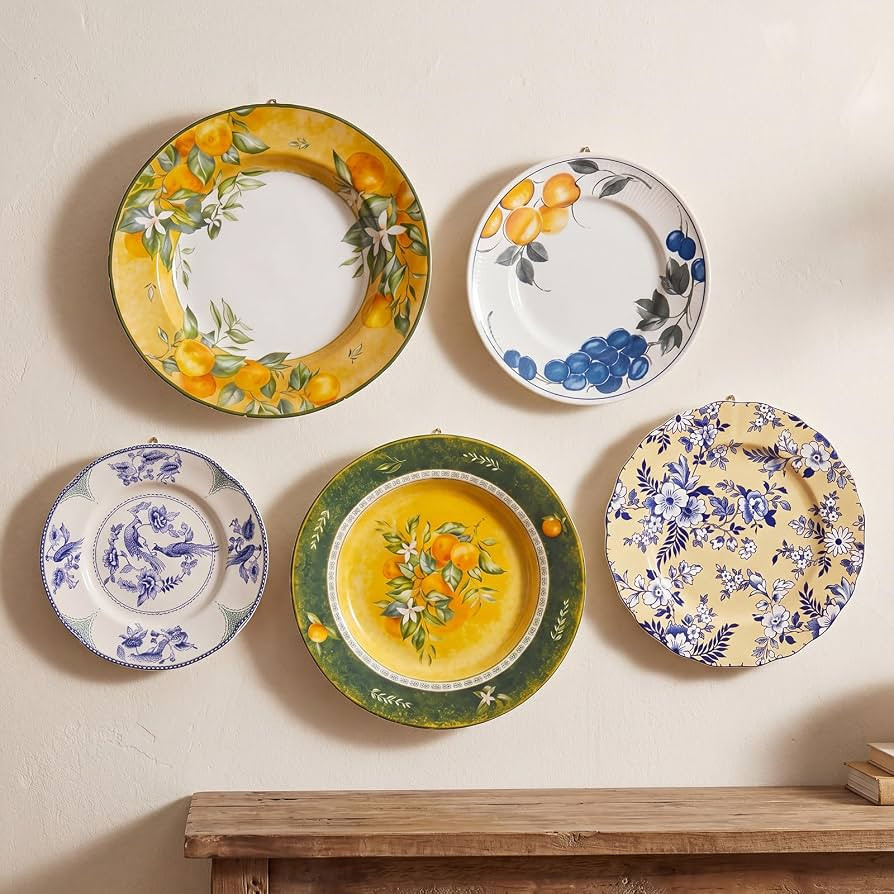 Yiyiring 5 Pcs Holland Wall Sculpture Plates for Wall, Ceramic Vintage Yellow, White and Blue Pla... | Amazon (US)