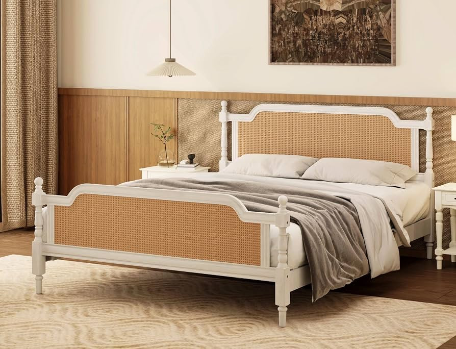 Merax Queen Platform Bed Frame with Rattan Headboard and Footboard, No Box Spring Needed, Traditi... | Amazon (US)