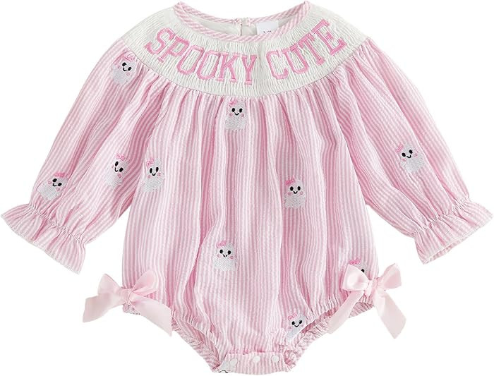 My First Halloween Baby Girl Outfit Pumpkin Bubble Romper Long Sleeve Smocked Jumpsuit Cute Fall ... | Amazon (US)